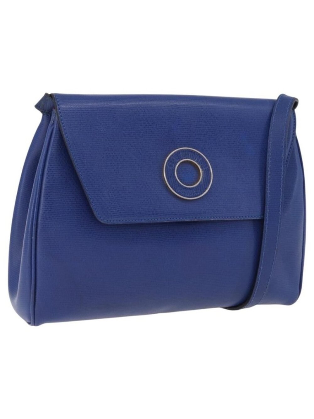 Authentic CELINE Circle Shoulder Bag Leather Blue Gold Tone